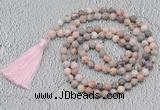 GMN710 Hand-knotted 8mm, 10mm pink zebra jasper 108 beads mala necklaces with tassel