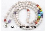 GMN7118 7 Chakra 8mm white crazy lace agate 108 mala beads wrap bracelet necklaces