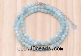 GMN7213 4mm faceted round tiny amazonite beaded necklace jewelry