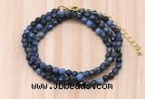 GMN7218 4mm faceted round tiny dumortierite beaded necklace jewelry