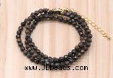 GMN7221 4mm faceted round tiny bronzite beaded necklace jewelry