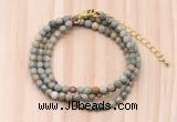 GMN7229 4mm faceted round tiny silver leaf jasper beaded necklace jewelry