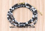 GMN7241 4mm faceted round tiny black & white jasper beaded necklace jewelry