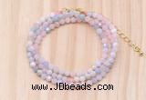 GMN7257 4mm faceted round tiny morganite beaded necklace jewelry