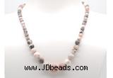 GMN7306 pink zebra jasper graduated beaded necklace & bracelet set