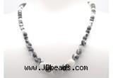 GMN7307 black & white jasper graduated beaded necklace & bracelet set