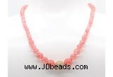 GMN7339 cherry quartz graduated beaded necklace & bracelet set