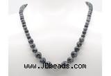 GMN7345 snowflake obsidian graduated beaded necklace & bracelet set