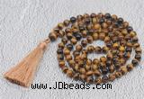 GMN738 Hand-knotted 8mm, 10mm yellow tiger eye 108 beads mala necklaces with tassel