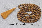 GMN741 Hand-knotted 8mm, 10mm yellow tiger eye 108 beads mala necklaces with tassel