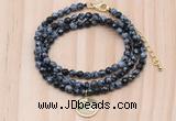 GMN7422 4mm faceted round tiny snowflake obsidian beaded necklace with constellation charm