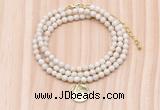 GMN7424 4mm faceted round tiny white fossil jasper beaded necklace with constellation charm