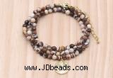 GMN7428 4mm faceted round tiny brown zebra jasper beaded necklace with constellation charm