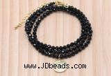 GMN7445 4mm faceted round tiny black onyx beaded necklace with constellation charm