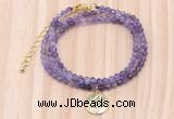 GMN7472 4mm faceted round amethyst beaded necklace with constellation charm