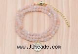 GMN7507 4mm faceted round tiny pink aventurine beaded necklace with letter charm