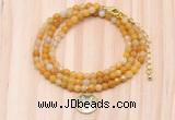 GMN7508 4mm faceted round tiny yellow aventurine beaded necklace with letter charm