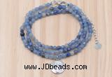 GMN7510 4mm faceted round tiny blue aventurine beaded necklace with letter charm