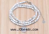 GMN7511 4mm faceted round tiny white howlite beaded necklace with letter charm