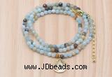 GMN7512 4mm faceted round tiny amazonite beaded necklace with letter charm