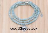 GMN7513 4mm faceted round tiny amazonite beaded necklace with letter charm