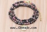 GMN7519 4mm faceted round tiny rhodonite beaded necklace with letter charm