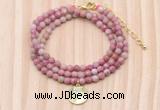 GMN7525 4mm faceted round tiny pink wooden jasper beaded necklace with letter charm