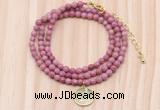 GMN7526 4mm faceted round tiny pink wooden jasper beaded necklace with letter charm