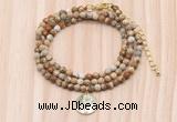 GMN7527 4mm faceted round tiny picture jasper beaded necklace with letter charm