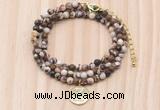 GMN7528 4mm faceted round tiny brown zebra jasper beaded necklace with letter charm