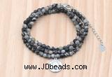 GMN7540 4mm faceted round tiny black water jasper beaded necklace with letter charm