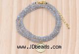 GMN7555 4mm faceted round tiny labradorite beaded necklace with letter charm