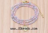 GMN7557 4mm faceted round tiny morganite beaded necklace with letter charm