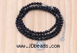 GMN7566 4mm faceted round blue goldstone beaded necklace with letter charm