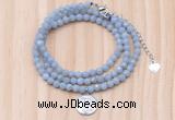 GMN7568 4mm faceted round blue angel skin beaded necklace with letter charm