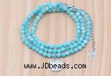 GMN7569 4mm faceted round amazonite beaded necklace with letter charm