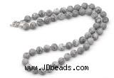 GMN7626 18 - 36 inches 8mm, 10mm matte grey picture jasper beaded necklaces