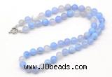 GMN7742 18 - 36 inches 8mm, 10mm round blue banded agate beaded necklaces