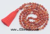 GMN799 Hand-knotted 8mm, 10mm red banded agate 108 beads mala necklace with tassel