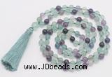 GMN810 Hand-knotted 8mm, 10mm fluorite 108 beads mala necklace with tassel