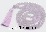 GMN811 Hand-knotted 8mm, 10mm lavender amethyst 108 beads mala necklace with tassel