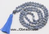 GMN820 Hand-knotted 8mm, 10mm blue spot stone 108 beads mala necklace with tassel