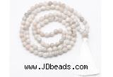 GMN8405 8mm, 10mm white crazy agate 27, 54, 108 beads mala necklace with tassel