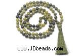 GMN8408 8mm, 10mm Canadian jade 27, 54, 108 beads mala necklace with tassel