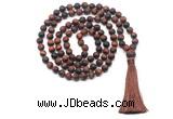 GMN8437 8mm, 10mm matte red tiger eye 27, 54, 108 beads mala necklace with tassel