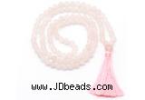 GMN8439 8mm, 10mm matte rose quartz 27, 54, 108 beads mala necklace with tassel