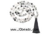 GMN8463 8mm, 10mm black rutilated quartz 27, 54, 108 beads mala necklace with tassel