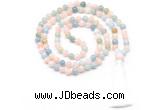 GMN8467 8mm, 10mm morganite 27, 54, 108 beads mala necklace with tassel