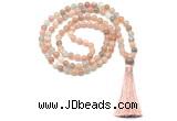 GMN8472 8mm, 10mm rainbow moonstone 27, 54, 108 beads mala necklace with tassel