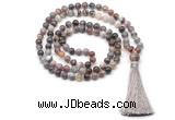 GMN8506 8mm, 10mm Botswana agate 27, 54, 108 beads mala necklace with tassel